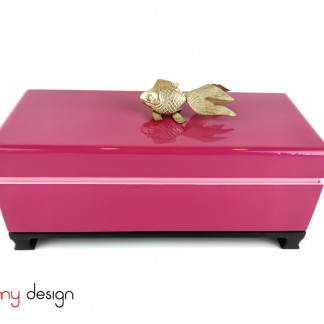 Pink rectangular box attached with fish included with stand 